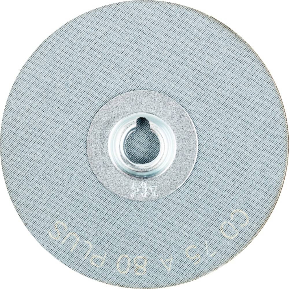 Un disque abrasif rond portant l'inscription 'CD 75 A 80 PLUS', avec un système de verrouillage central en métal pour la fixation sur un outil de meulage.