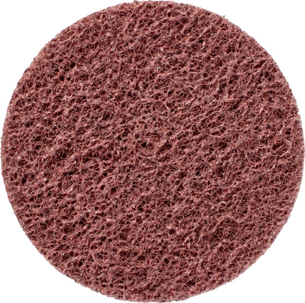 Un tampon de ponçage brun, rond, avec une texture rugueuse, utilisé pour polir ou poncer des surfaces.