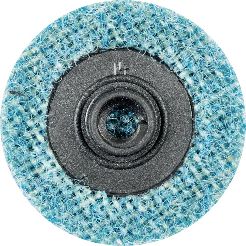 'Gros plan d'un disque de meulage bleu et gris avec une surface texturée et un support métallique central.'