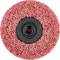 Un disque abrasif rond rouge avec une partie centrale noire, utilisé pour le traitement de surface dans l'artisanat et l'industrie.