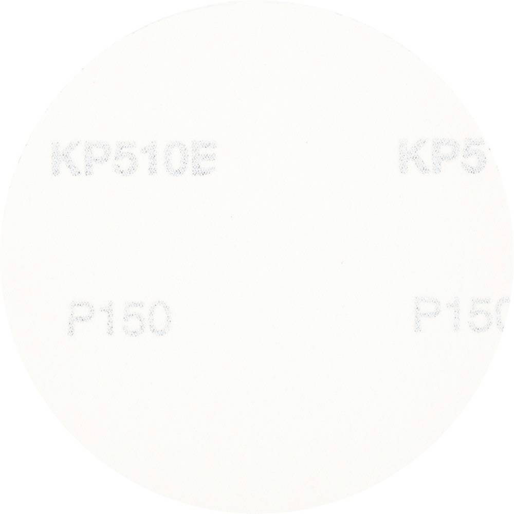 Une meule blanche portant l'inscription imprimée 'KP510E' et 'P150'.