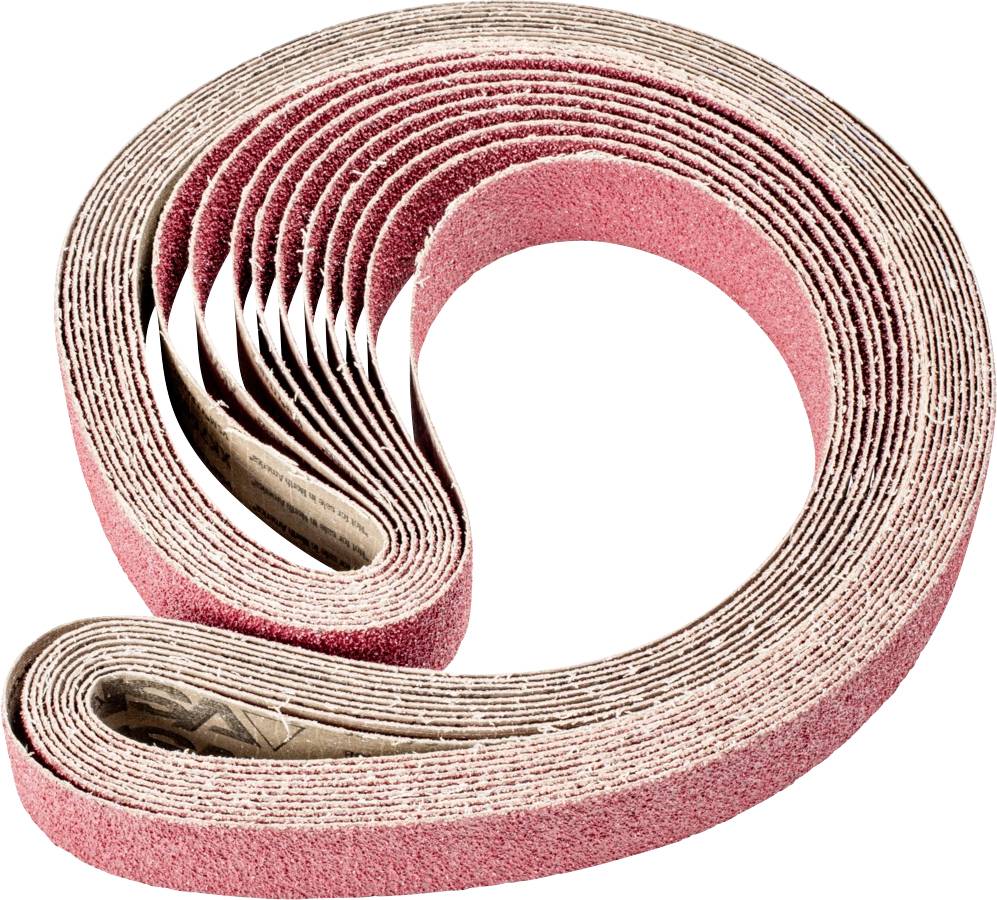 Un rouleau de bande abrasive enroulé, de couleur brun-rougeâtre, composé de plusieurs couches, adapté aux travaux de ponçage sur différents matériaux.