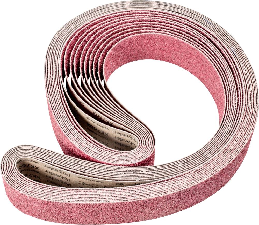 Un rouleau de bande abrasive enroulée, de couleur rouge, à grain grossier, adapté aux machines à poncer pour le traitement de surface.