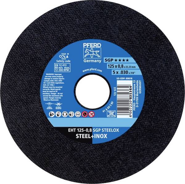 PFERD TOOLS EHT 125-0,8 SGP STEELOX 61341094 Disque à tronçonner 125 mm 25 pc(s) acier inoxydable, acier