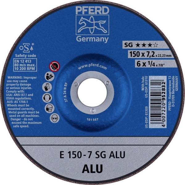 PFERD TOOLS 62215717 E 150-7 SG ALU Disque à ébarber à moyeu déporté Diamètre 150 mm Ø de perçage 22.23 mm aluminium, Métaux non ferreux 10 pc(s)