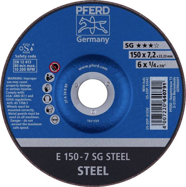 PFERD TOOLS 62215726 E 150-7 SG STEEL Disque à ébarber à moyeu déporté Diamètre 150 mm Ø de perçage 22.23 mm acier 10 pc(s)