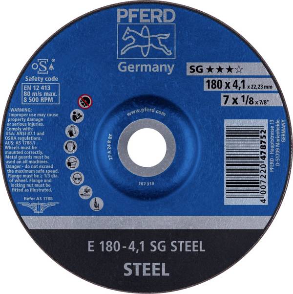 PFERD TOOLS 62217426 E 180-4,1 SG STEEL Disque à ébarber à moyeu déporté Diamètre 180 mm Ø de perçage 22.23 mm acier 10 pc(s)
