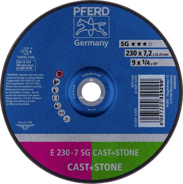 PFERD TOOLS 62914720 E 230-7 SG CAST+STONE Disque à ébarber à moyeu déporté Diamètre 230 mm Ø de perçage 22.23 mm Alliage d'aluminium, Fonte, Peau de coulée, Béton, Titane 10 pc(s)