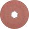 Un disque abrasif rouge avec un trou central, sur un fond blanc.