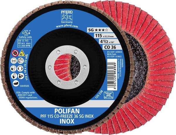 PFERD TOOLS 67611536 PFF 115 CO-FREEZE 36 SG INOX Disque segmenté Diamètre 115 mm Ø de perçage 22.23 mm Grain 36 Alliage à base de nickel, Superalliages à base de nickel ou de titane, acier inoxydable 10 pc(s)