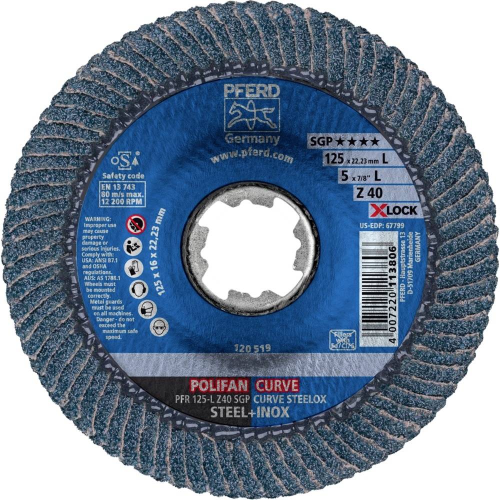 'COURBE POLIFAN' Disque à tronçonner pour acier et inox, Ø 125 mm, alésage 22,23 mm, spécialement conçu pour l'usinage des métaux, Marque : Pferd.