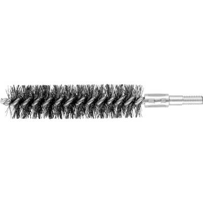 Brosse métallique avec noyau de fil en acier torsadé et embout fileté, adaptée au nettoyage des tubes et des cylindres.