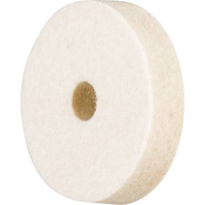 Disque de feutre blanc avec un trou central, pris en vue latérale.