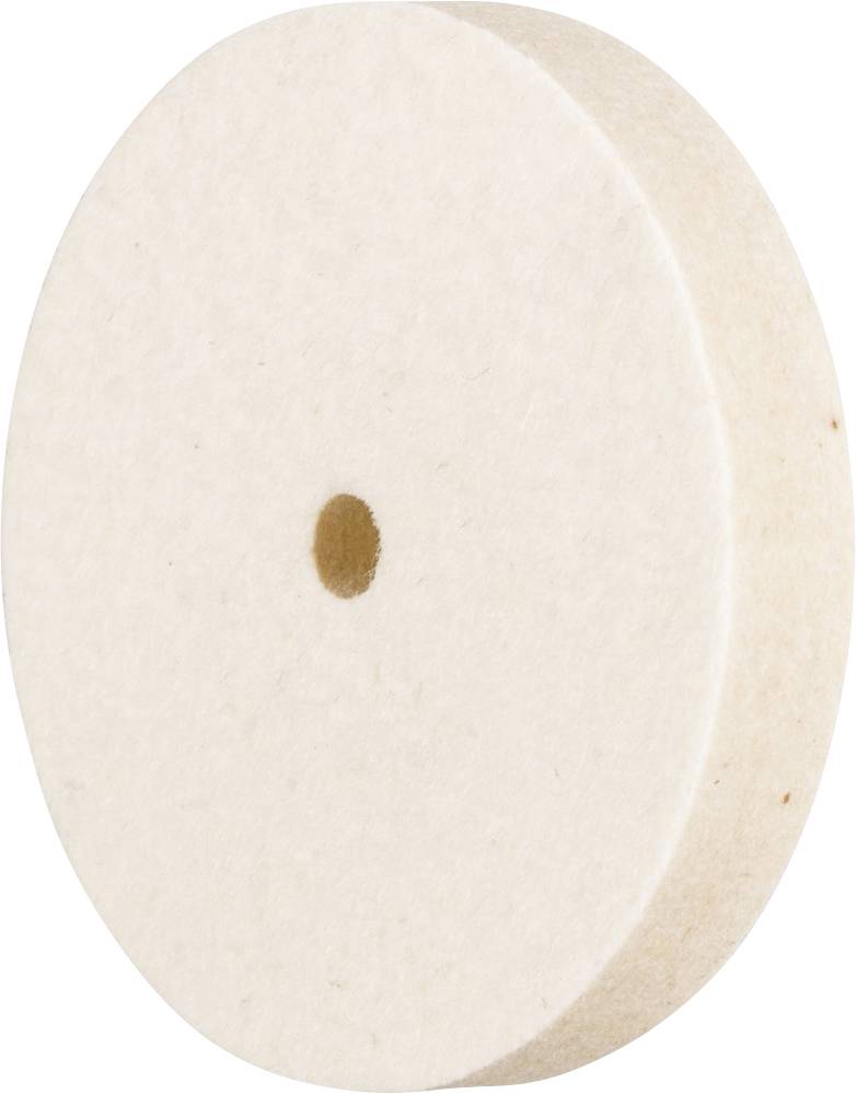 Un disque rond, de couleur crème, plat, avec un petit point plus foncé au centre. Ressemble à un morceau de feutre.