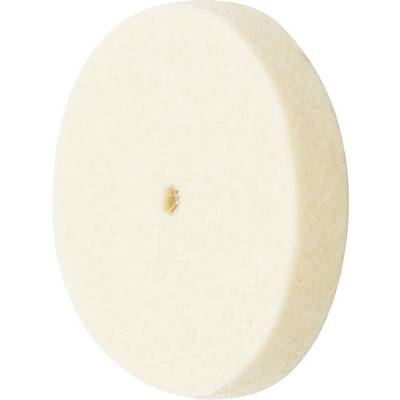 Un disque rond en feutre de couleur crème, percé en son centre, utilisé comme accessoire de polissage ou de meulage.