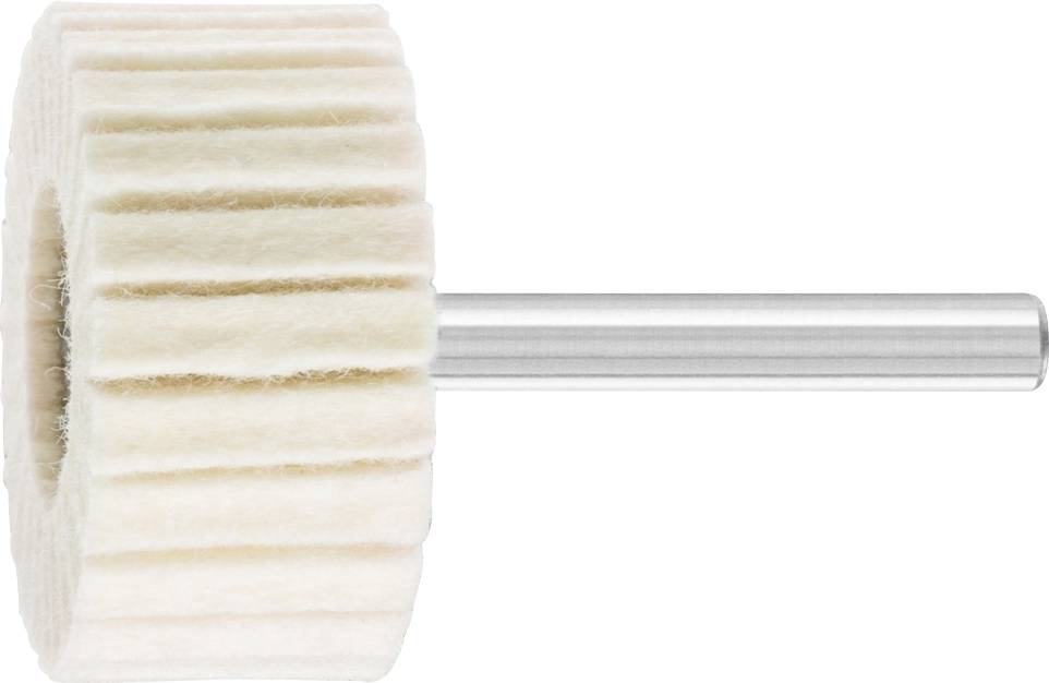 Rouleau de polissage avec tige métallique, lamelles de feutre claires pour le traitement de surface. Adapté pour les perceuses.