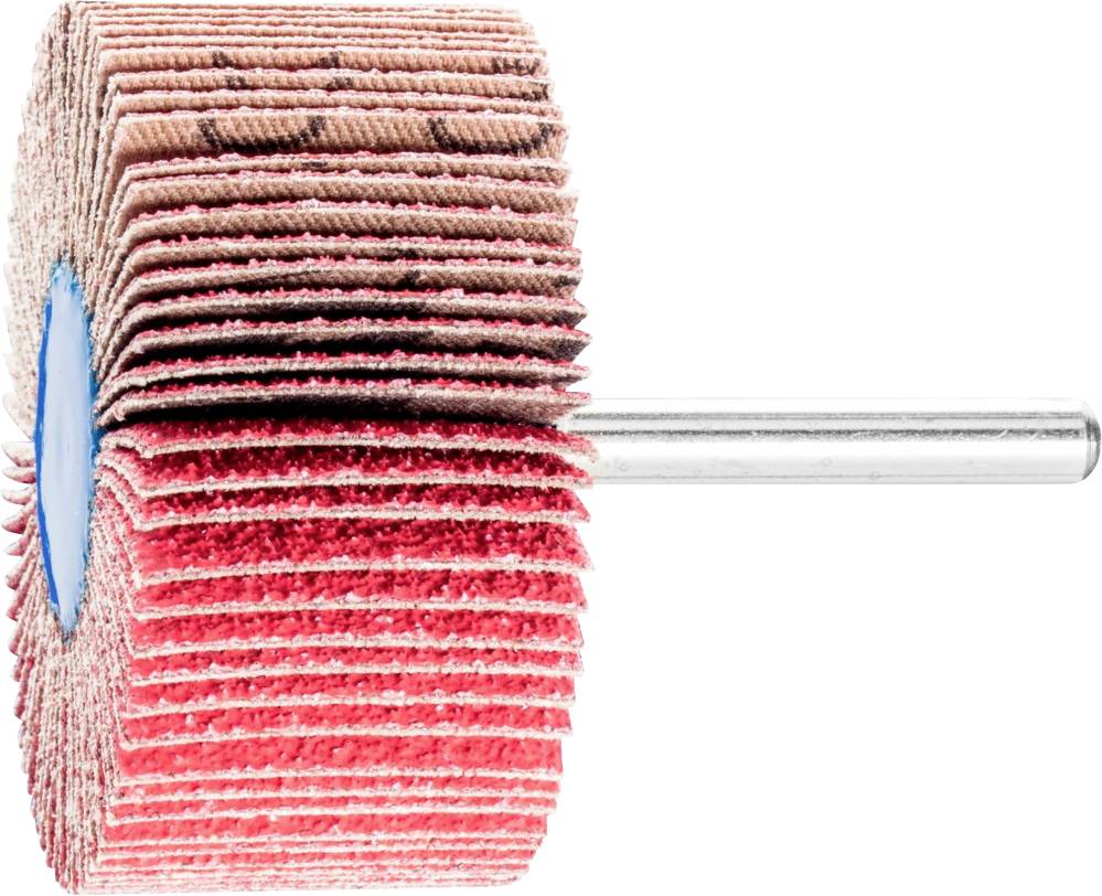 Serpillière de ponçage avec matériau abrasif rouge et manche en métal pour fixation sur machine. Utilisée pour lisser ou polir des surfaces.
