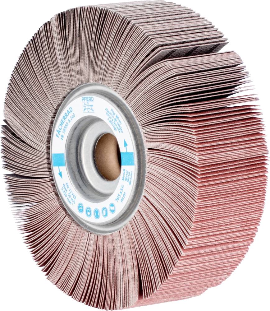 Disque de ponçage composé de nombreuses lamelles abrasives disposées autour d'une surface métallique centrale.