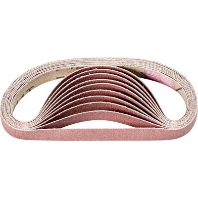 Une pile de bandes abrasives de couleur rouge, légèrement éventées, montre le revêtement abrasif des bandes pour machines à poncer.
