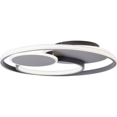 Plafonnier LED moderne, rond, composé de deux anneaux et d'un disque central, au design minimaliste.