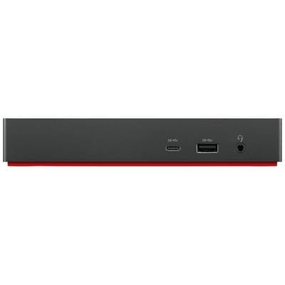 Un appareil électronique noir avec un port USB-C, un port USB-A et une prise casque à l'avant.