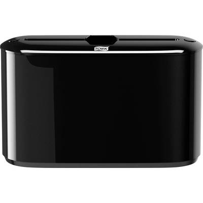 Distributeur de papier toilette noir de Tork avec surface brillante.