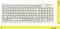 Clavier d'ordinateur blanc de la marque Cherry, avec disposition allemande QWERTZ. À côté, un mètre ruban pour déterminer les dimensions : 37,4 cm de long, 13,9 cm de large.