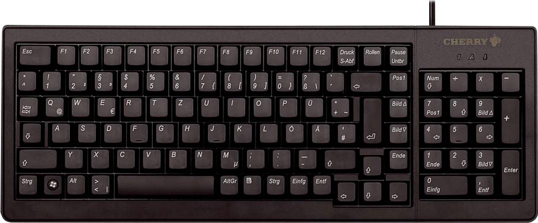 Clavier QWERTZ allemand avec pavé numérique, touches de fonction et touches fléchées, idéal pour une utilisation bureautique.