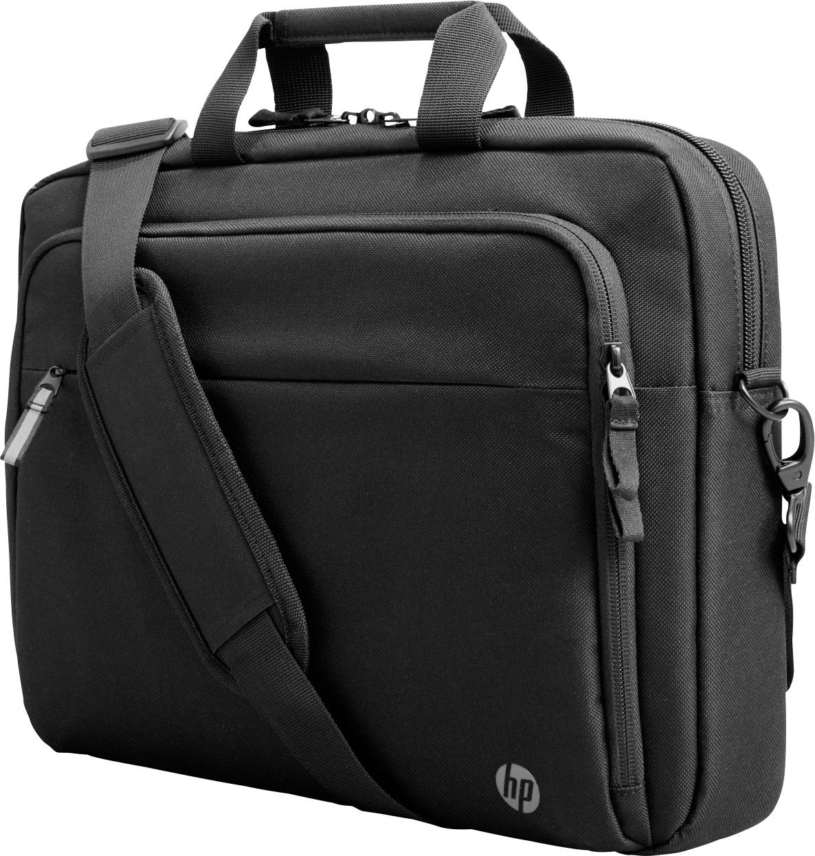 Un sac pour ordinateur portable noir avec plusieurs compartiments et une bandoulière. Adapté pour le transport des ordinateurs portables et de leurs accessoires.