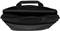 Sacoche noire pour ordinateur portable avec fermeture éclair, légèrement ouverte, montrant le compartiment pour ordinateur portable. Adaptée au transport et à la protection d'un ordinateur portable.