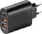 Chargeur USB noir avec un port USB-C et deux ports USB-A, portant l'inscription 'Charge Rapide'. Fiche secteur européenne.