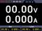 Affichage d'un appareil de mesure avec les indications '00.00 v' et '0.000 A'. Paramètres : 5,00 V, 0,000 A. Limite : 5,00 V, 0,000 A. L'appareil affiche la tension et l'intensité du courant.