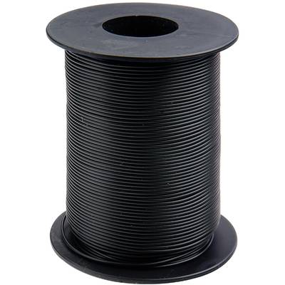 Une grande bobine noire avec un long fil enroulé de manière uniforme. Elle est positionnée verticalement sur une surface plane.