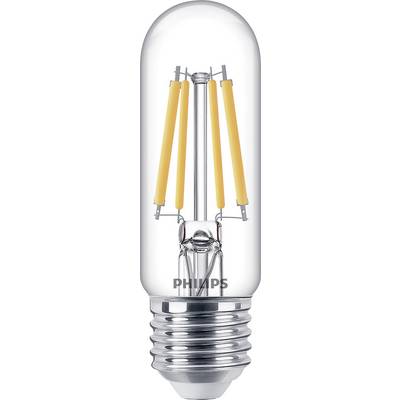 Ampoule LED transparente de Philips avec filaments apparents et un socle argenté.