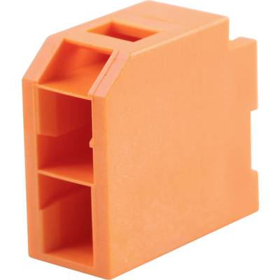 Fiche plastique orange de forme rectangulaire avec plusieurs connecteurs rectangulaires, utilisée pour des connexions électriques.