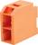 Fiche plastique orange de forme rectangulaire avec plusieurs connecteurs rectangulaires, utilisée pour des connexions électriques.