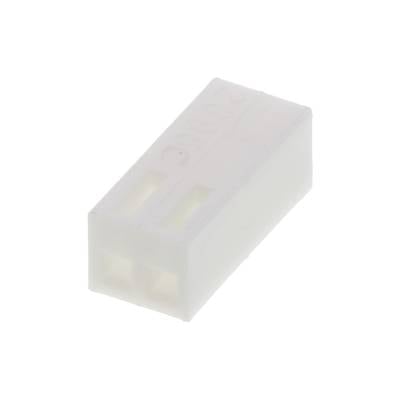 Connecteur plastique à deux ouvertures de raccordement, de forme rectangulaire, blanc, utilisé pour les connexions électriques ou le câblage.