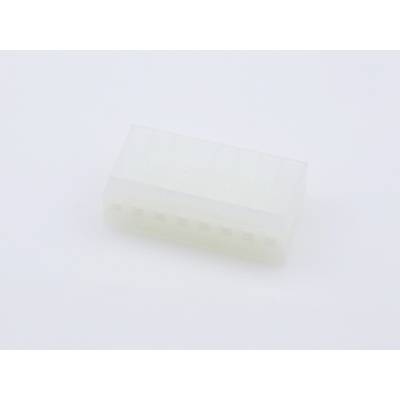 Un connecteur blanc en plastique avec plusieurs ouvertures de connexion, posé sur une surface blanche.