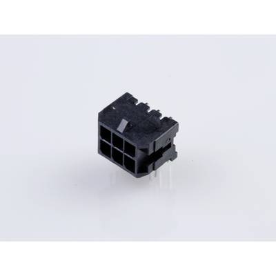 Un connecteur noir à six broches de forme rectangulaire, présentant six trous sur sa face avant, isolé sur un fond blanc.