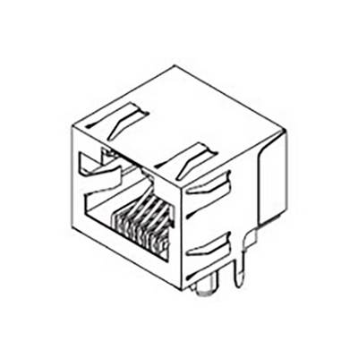 Illustration d'une prise RJ45 utilisée dans les connexions de câbles réseau, comportant huit broches internes pour la transmission de données.