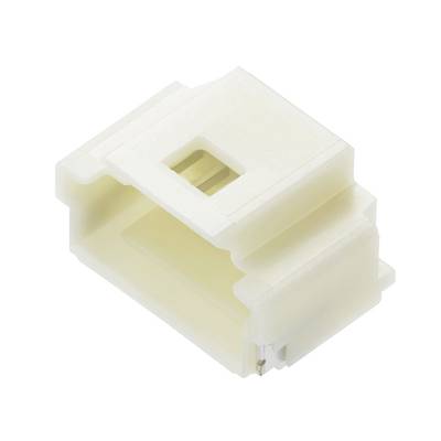 Un connecteur rectangulaire en plastique de couleur crème, avec un trou carré au centre et une ouverture sur le côté.