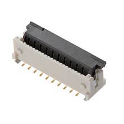 Un connecteur électrique avec 20 broches de contact en or et un boîtier en plastique noir.