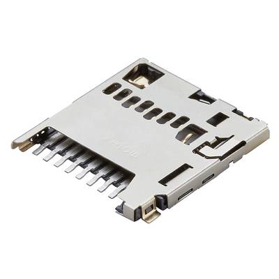 Un lecteur de carte microSD argenté, compact et fin, doté de plusieurs emplacements pour la connexion à des appareils.