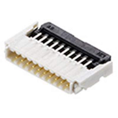 Un connecteur électrique à broches multiples en cuivre, logé dans un boîtier rectangulaire blanc en plastique. Adapté pour les connexions de circuits imprimés.