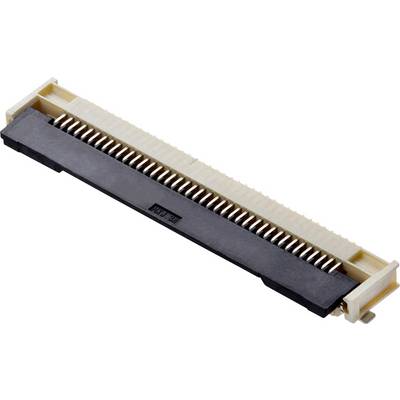 'Une barrette ZIF (Zero Insertion Force) à 50 broches pour connexions électroniques. Elle présente une base noire avec des contacts dorés et un boîtier beige.'