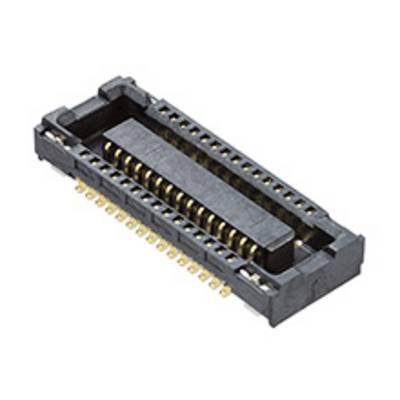 Un connecteur électrique noir avec plusieurs broches dorées, utilisé pour les circuits imprimés dans les appareils électroniques.