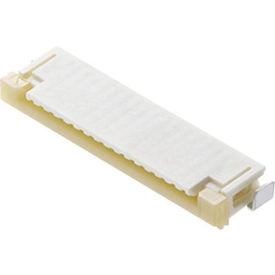 Un connecteur FFC/FPC blanc avec verrouillage latéral, adapté aux connexions de câbles en nappe dans les appareils électroniques.