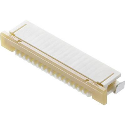 Un connecteur FPC/FFC plat et rectangulaire, principalement dans des tons crème et blanc, avec plusieurs contacts de connexion.