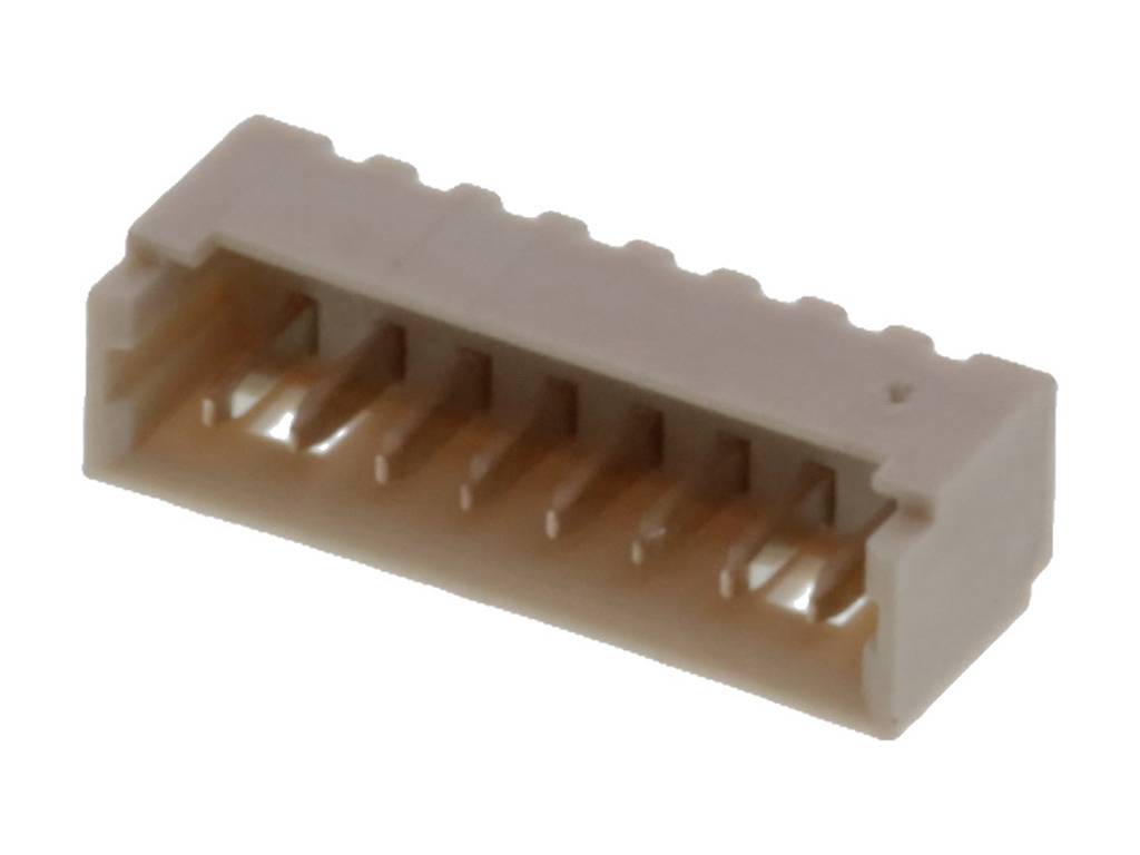 Un connecteur électrique rectangulaire brun avec plusieurs broches de connexion. Adapté aux appareils électroniques.