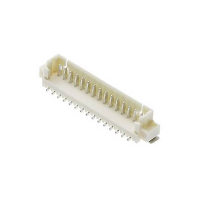 Barrette de connexion en plastique avec 24 broches métalliques disposées en deux rangées. Couramment utilisée pour les connexions électroniques sur les circuits imprimés.
